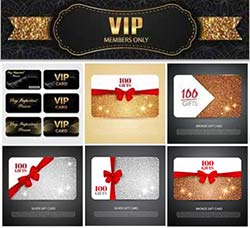 10个矢量的VIP贵宾卡：VIP card with gold decoration and red ribbons